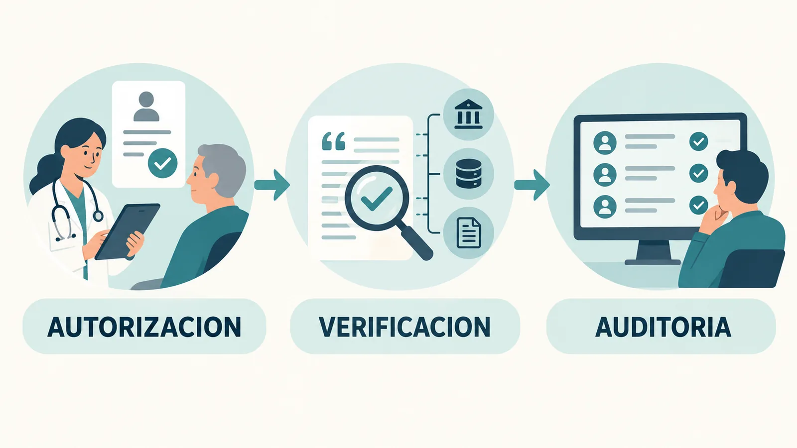 Diagrama de autorización del paciente, verificación de citas y auditoría en workspace gobernado